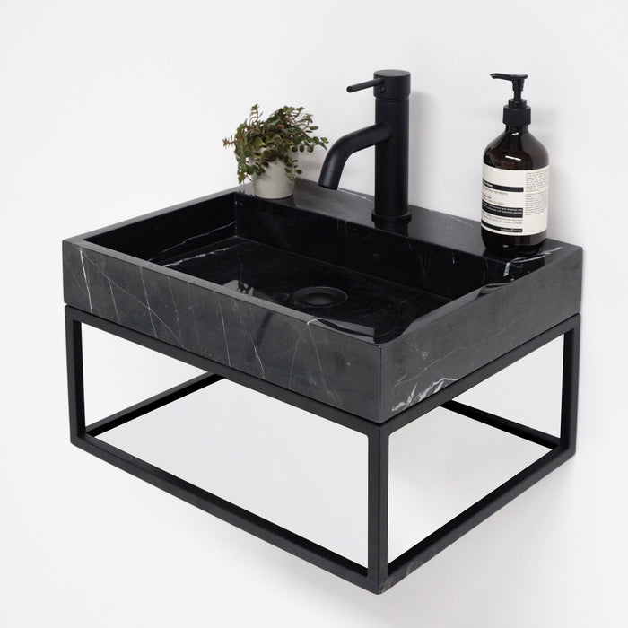 Meuble de salle de bain Lucern - George - Avec robinet - Marbre noir - Métal noir