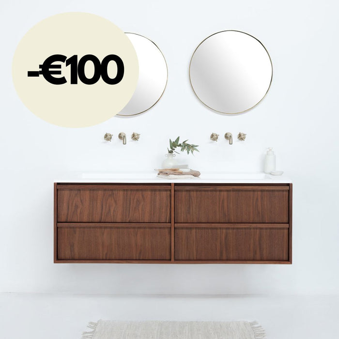 Walnoot Badkamermeubel - Fien - 150 cm - Solid Surface Lavabo - Julian