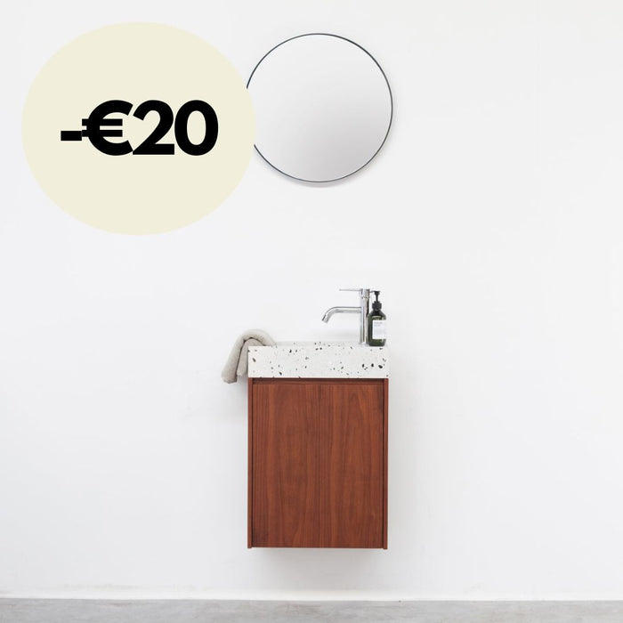 Porto – Krabi Handwaschmaschine mit Schrank – Walnuss – Terrazzoweiß