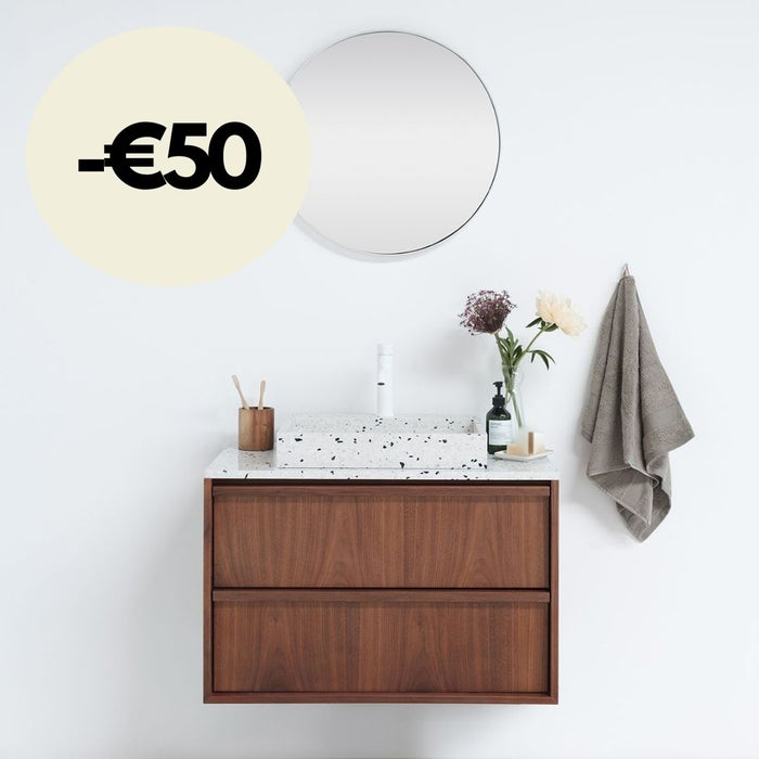 Bathroom furniture vintage walnut - Fien - White Terrazzo - 80 cm