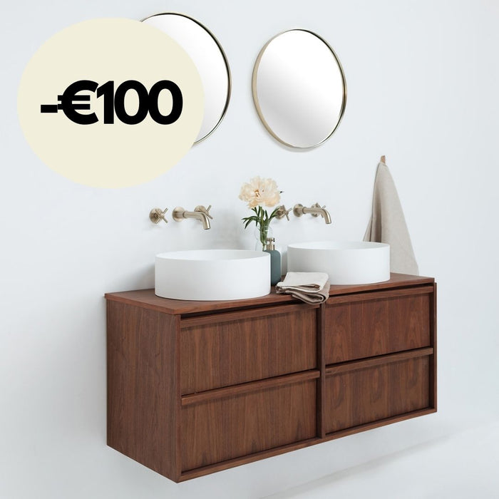 Bathroom cabinet walnut 120 cm - Fien - Sims solid surface wash basins