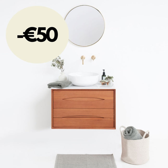 Bathroom furniture Bill Teak - Alexis II - White marble top plate