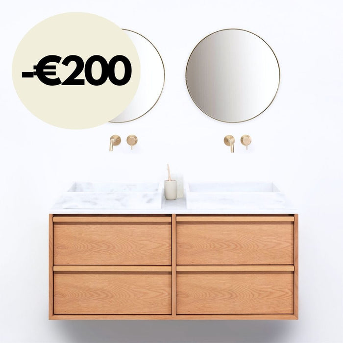 Badezimmerschrank Eiche Fien – 120 cm – George Marmorwaschbecken – Marmorplatte