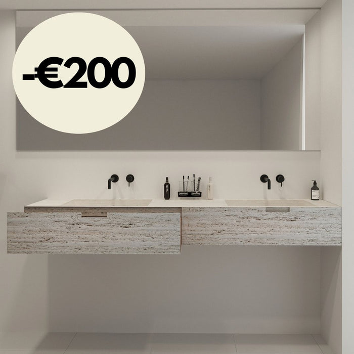 Badezimmerschrank Loudun mit Doppelwaschbecken - Weißer Travertin - 210 cm