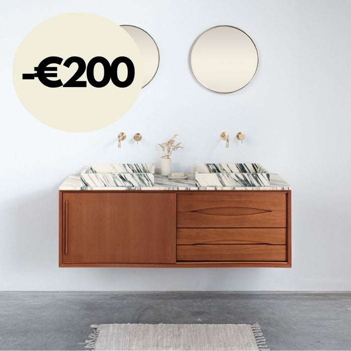 Mueble de baño Bill Teak - Lavabo/lavaplatos de mármol azul y blanco