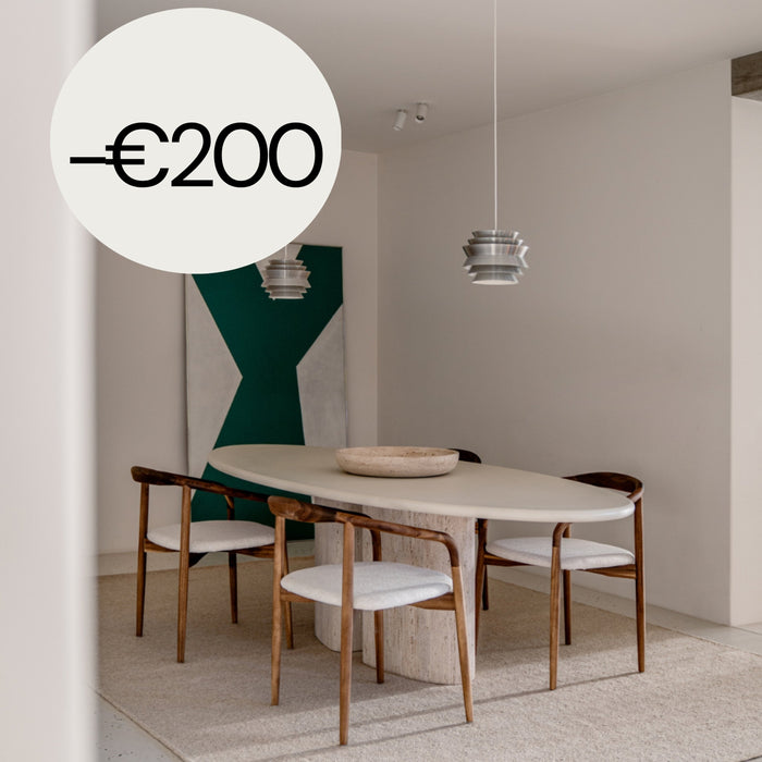 Ovale Eettafel Zira - Wit Travertijn poot - Microskin blad - Latte - 260 cm