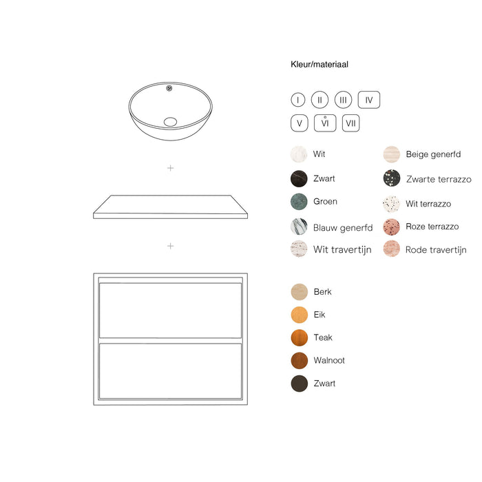 White Terrazzo Washbasin Furniture - Oak - Washbasin Alexis VI - (80 cm) - ANN