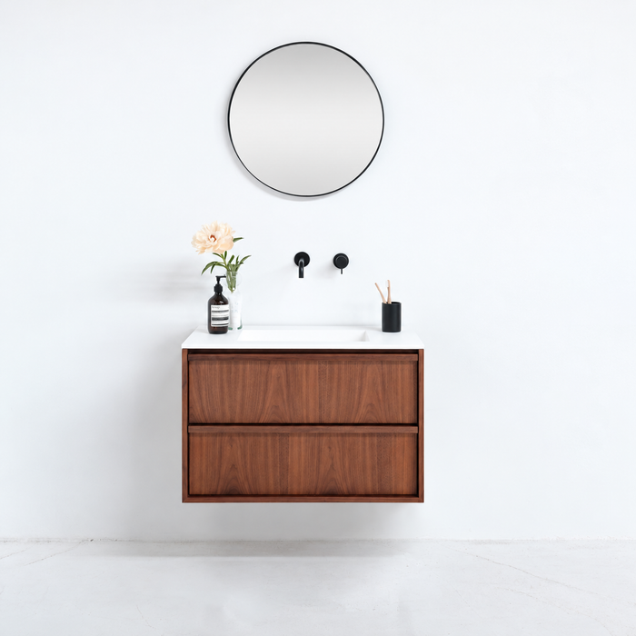 Bathroom set walnut Fien - 80 cm - Washbasin in solid surface