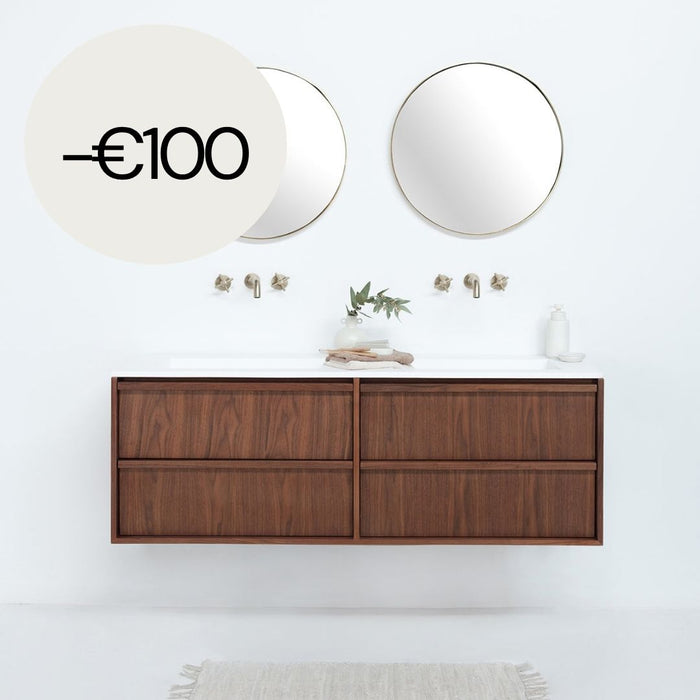 Mueble de baño de nogal - Fien - 150 cm - Lavabo de superficie sólida - Julian