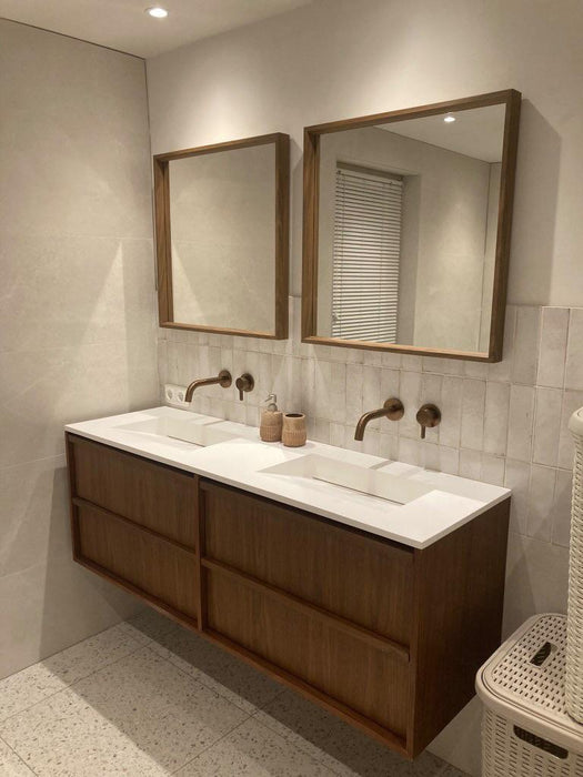 Meuble de salle de bain Fien - Noyer - Lavabo Cordoba Blanc Mat - 150 cm