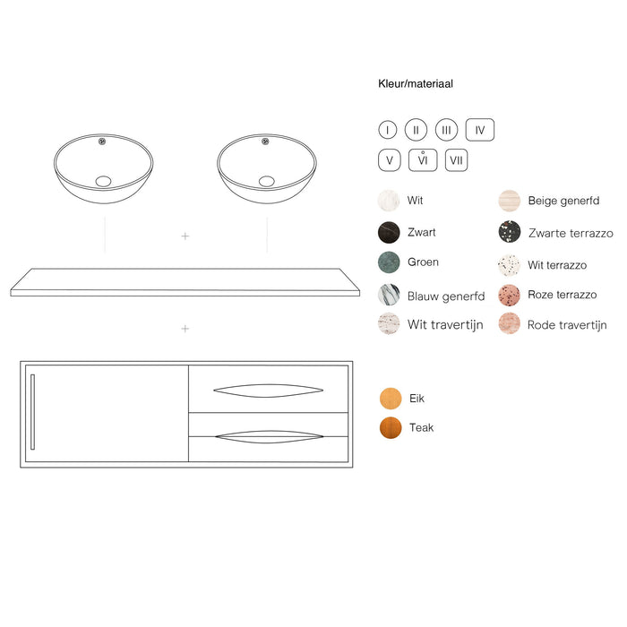 Badezimmermöbel Bill Teak – Grüner Marmor – Ohne Deckplatte