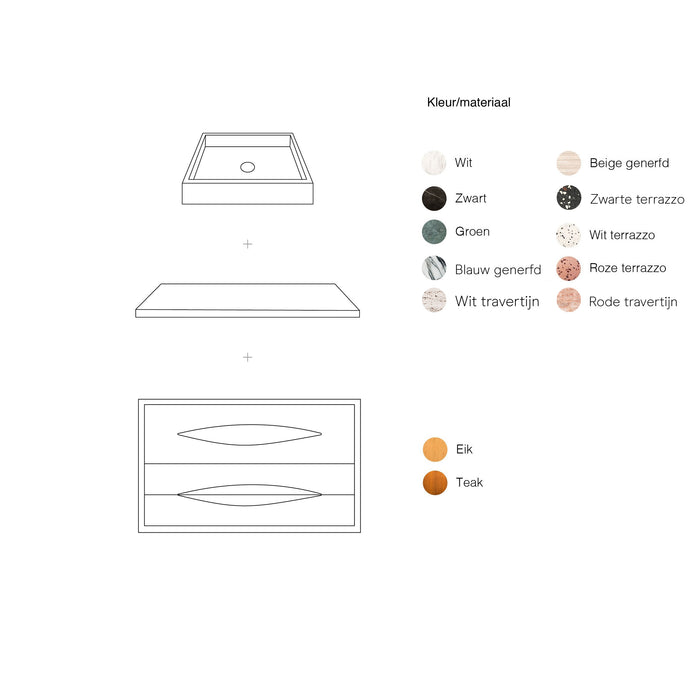 Badezimmermöbel aus Teakholz Bill 80 cm – Platte und Waschbecken aus schwarzem Marmor