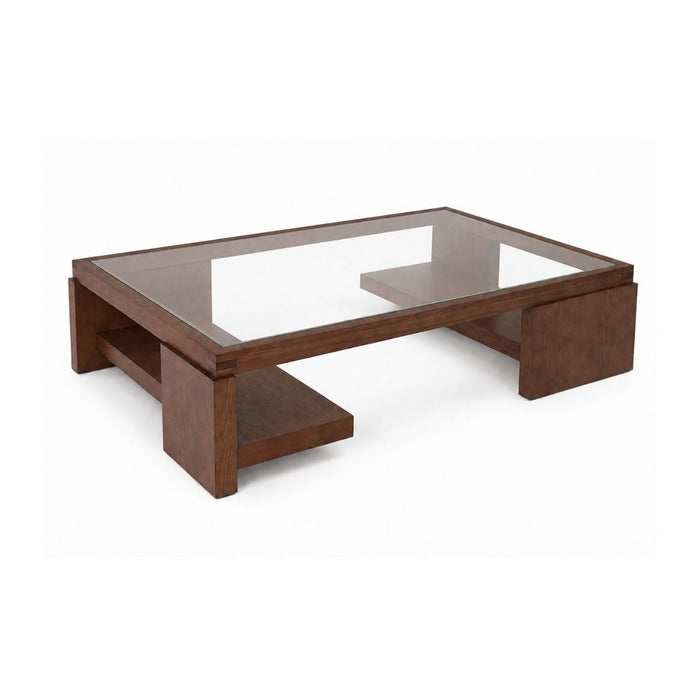 Table basse Cordes L125 P80 H30 - Noyer foncé - Plateau en verre