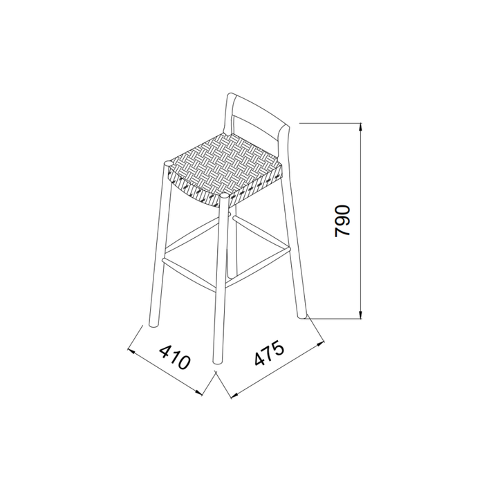 Taburete Nulla - Altura del asiento 65 cm - Nogal oscuro - Madera de acacia - Asiento tejido