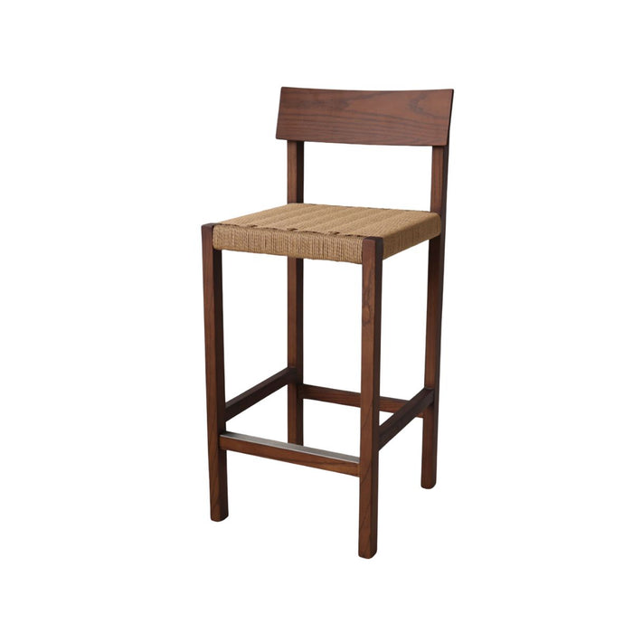 Barhocker Rosalie – Dunkler Nussbaum mit lattefarbener geflochtener Sitzfläche – Sitzhöhe 65 cm