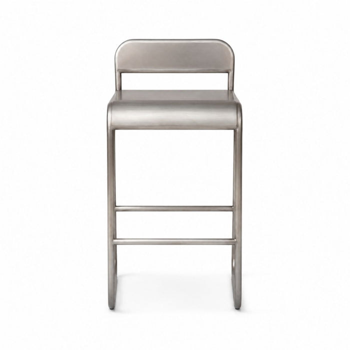 Noli bar stool with backrest - Seat height 65 cm - Brushed steel