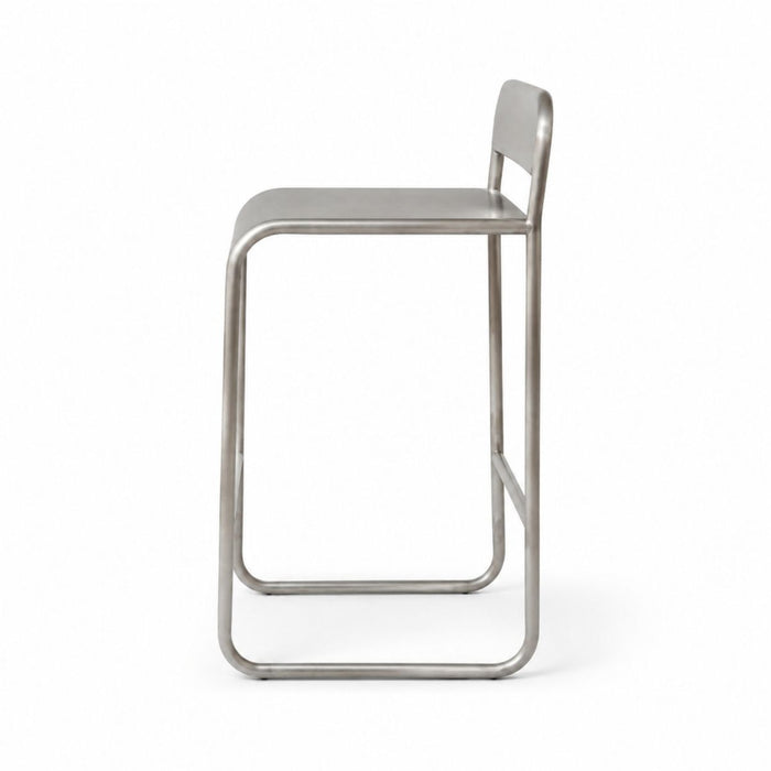 Noli bar stool with backrest - Seat height 65 cm - Brushed steel