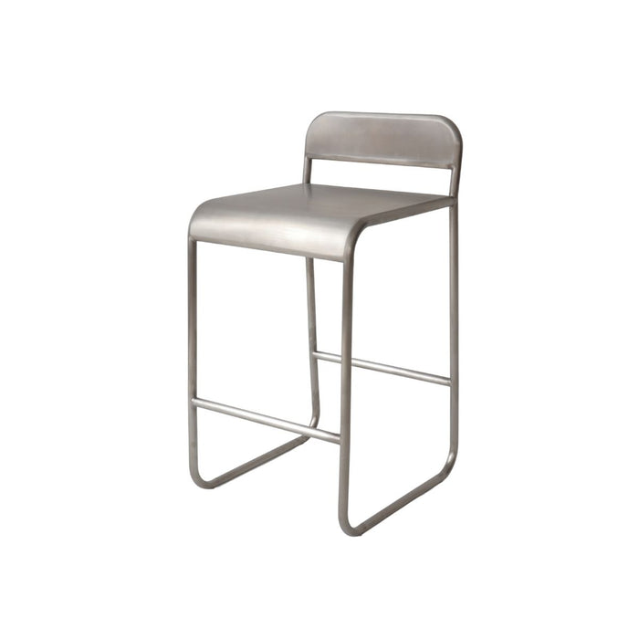 Noli bar stool with backrest - Seat height 65 cm - Brushed steel