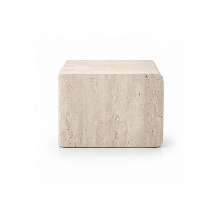 Mesa de centro Oona - An.50 Pr.50 Al.35 - Travertino blanco - Borde recto - Sin rellenar