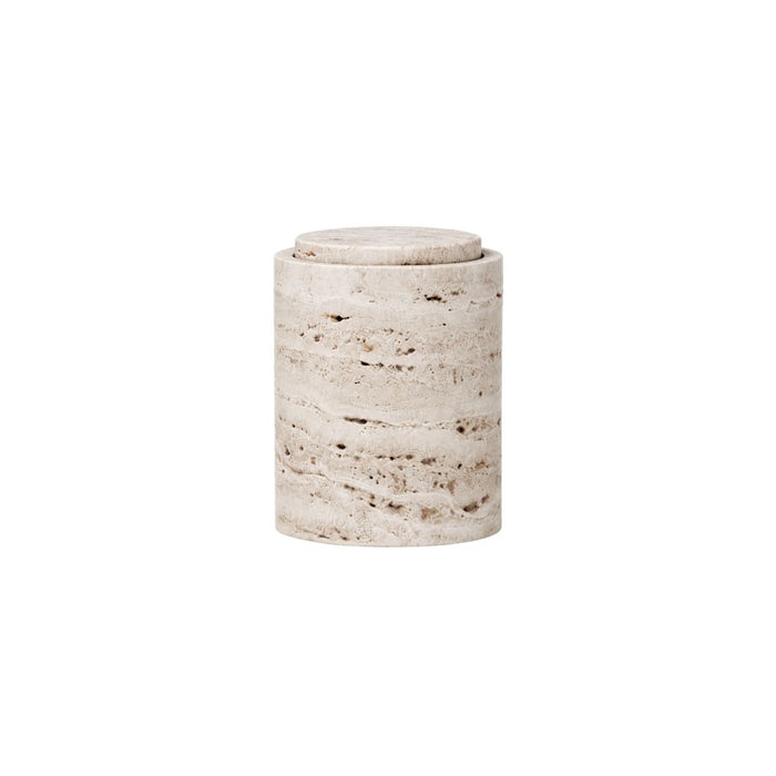 Aufbewahrungsschale mit Deckel – Weißer Sandstein – Travertin – H 15,8 cm