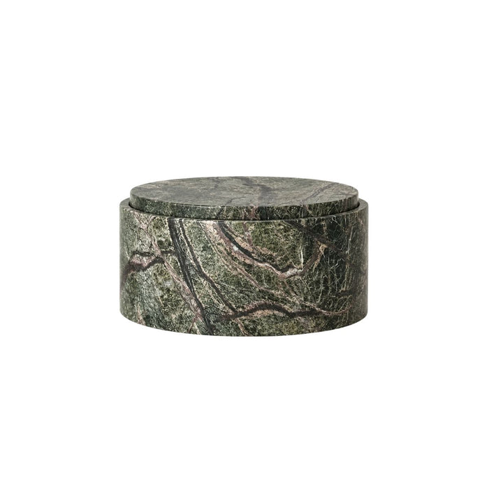 Travertine storage bowl with lid - Forest green marble - H12 cm