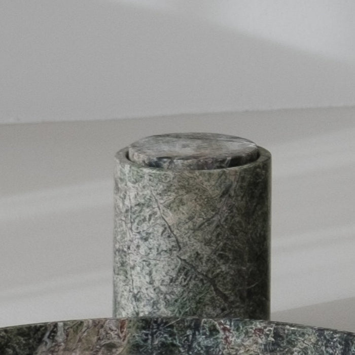 Opbevaringsskål med låg - Skovgrøn sandsten - Travertin - H 15,8 cm