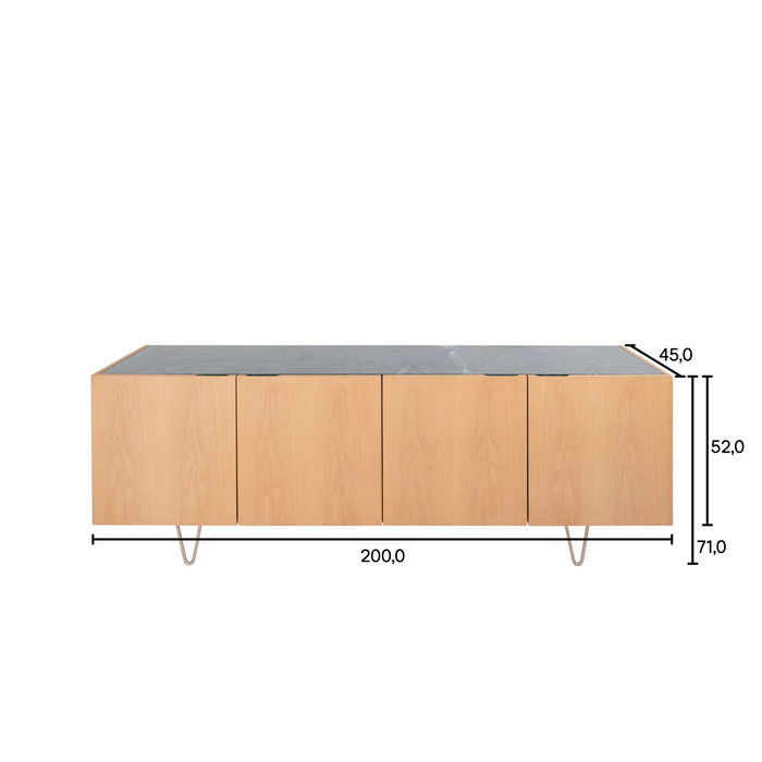 Sideboard mit Marmor – Pisa – Eiche/grüner Marmor – 200 cm