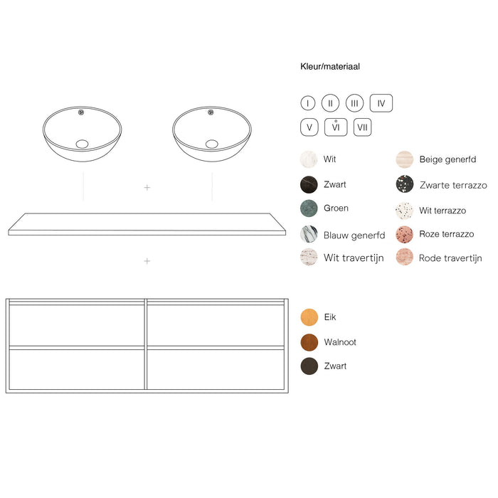 Badezimmerschrank Eiche Fien – 120 cm – Sims-Waschtische – Terrazzo-Oberfläche