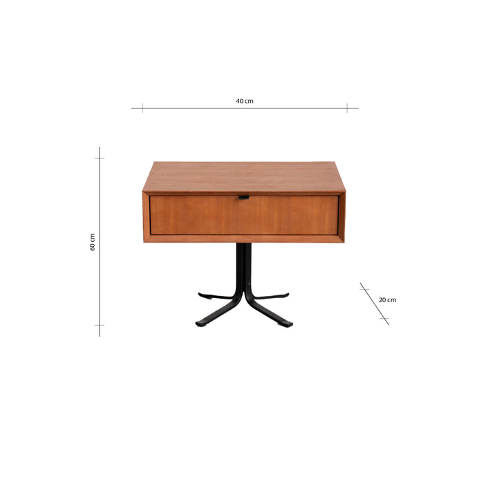 Bedside table in Teak - Marc - Black Leg (60×40cm)