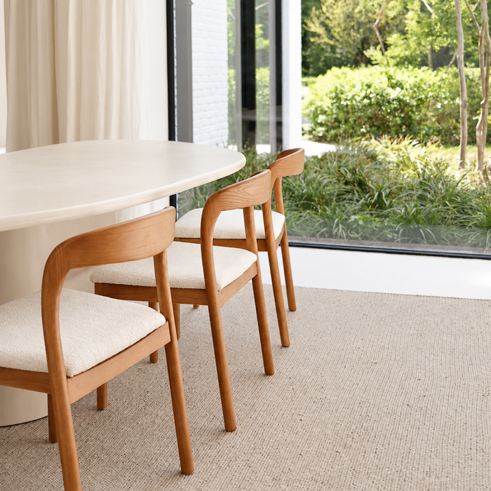 Dining chair Chale light walnut ivory bouclé