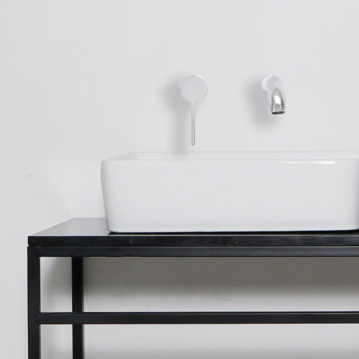 Zwart stalen frame badkamermeubel Jules - 80 cm in grootte, porseleinen waskom en chrome kraan