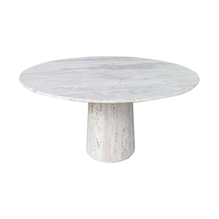 Legna travertijn ronde eettafel - Ruw wit zandsteen - ronde rand - 140 cm