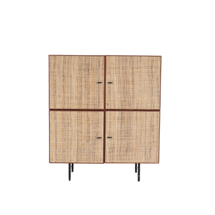 Hohes Sideboard Mark Walnuss mit Raffia-Türen