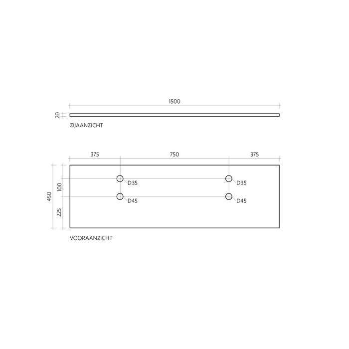 Washbasin plate - Gray travertine - Marcel - 150 cm