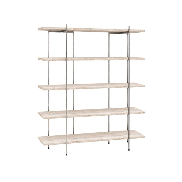 Wandschrank Paris - B150 D33 H180 - Chromrahmen - Regalböden aus weißem Travertin