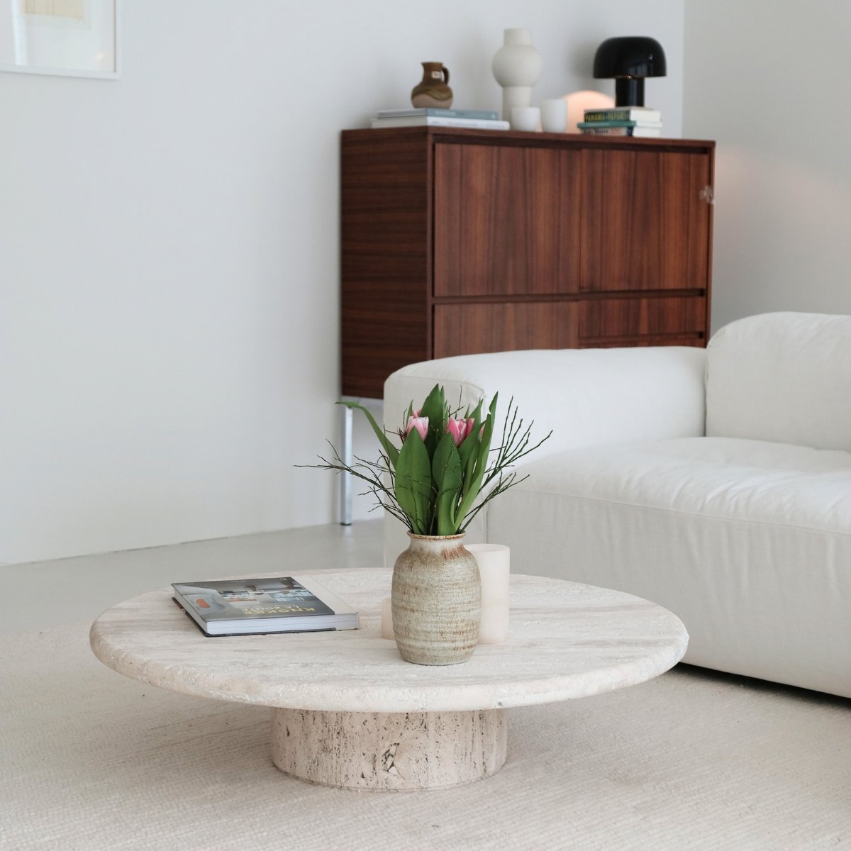 Coffee table - Redon - Travertine - 80 cm - Semi-filled travertine ...