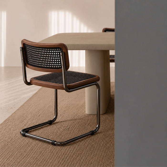Silla de comedor Swing - Ratán natural - Nogal oscuro/estructura negra