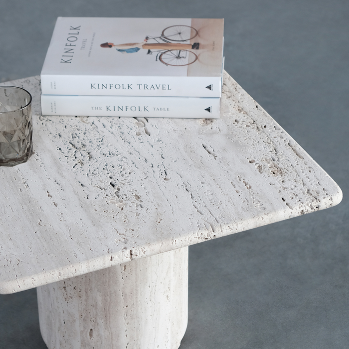 Coffee table Lyon - Raw white sandstone - round beveled edge - H37