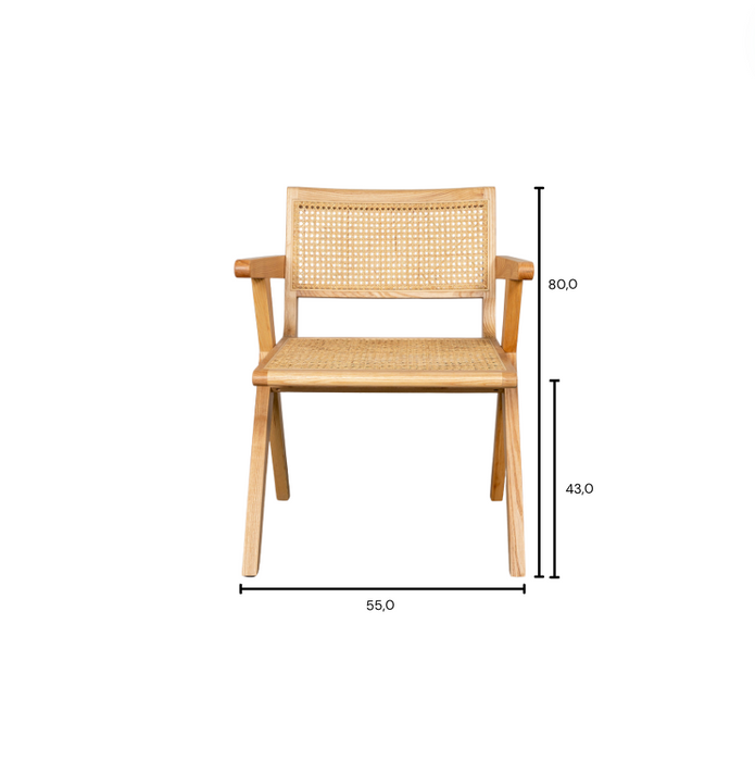 Retro-Stuhl mit Armlehne in Eiche/Rohr – Ruben
