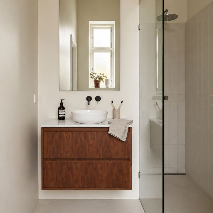 Mobiliario de baño - Mármol blanco - Lavabo Alexis II - Nogal - (80 cm) - ANN