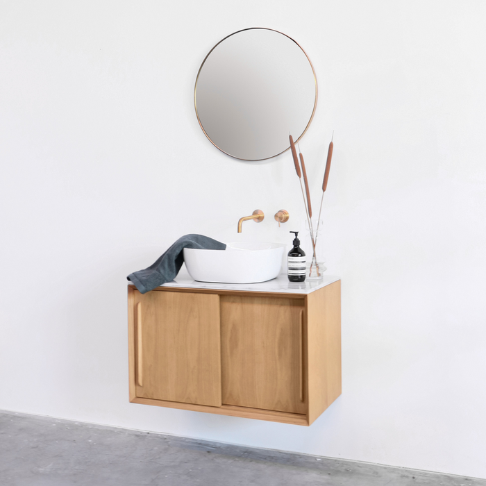 Moderne Houten Badkamermeubel - 80 cm - Eiken badkamerschuifkast - porseleinen lavabo - Nestor