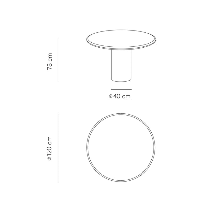 Technische tekening van de Nana tafel in 120cm.ALT