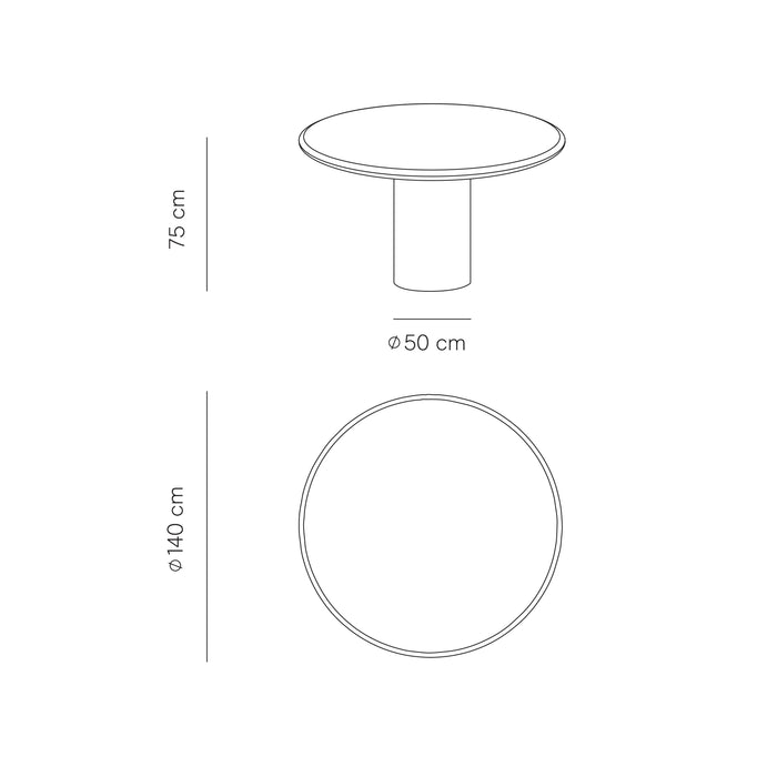 Technische tekening van de Nana tafel in 140cm.ALT