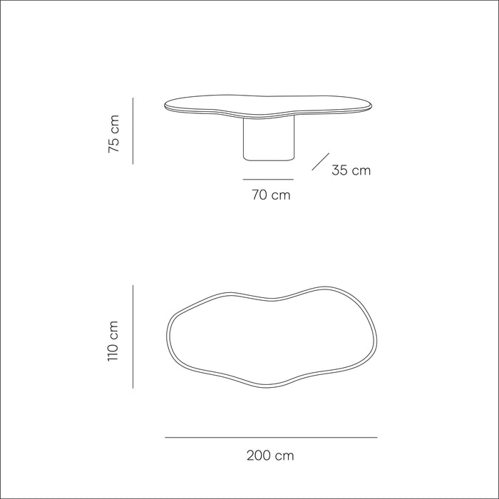 Technische tekening eettafel limoges in 200cm.ALT