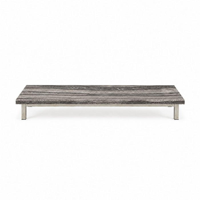 Marais coffee table W168 D71 H20 - Brushed legs - Silver gray travertine - Straight edge - Filled - Satin finish