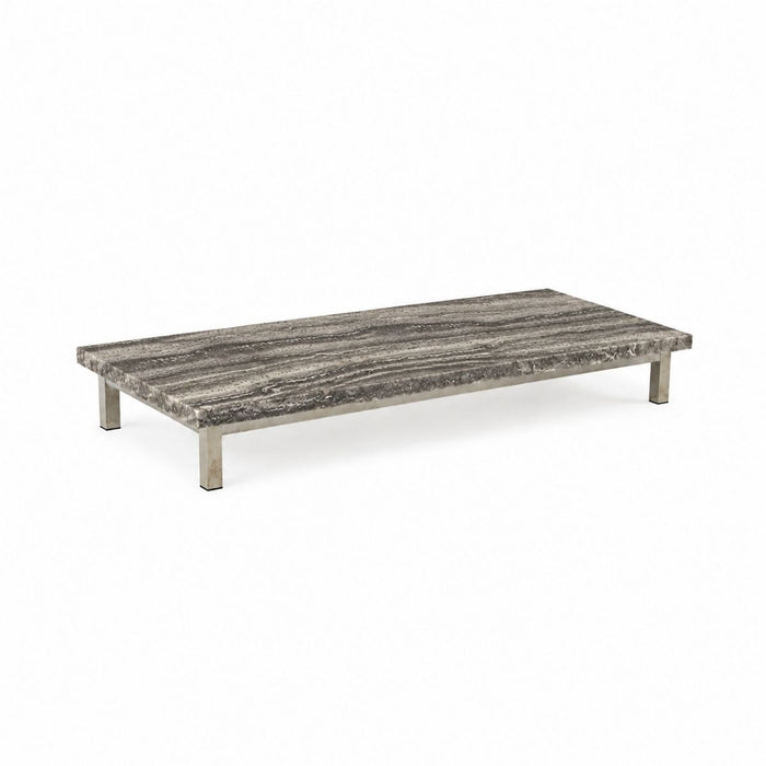 Marais coffee table W168 D71 H20 - Brushed legs - Silver gray travertine - Straight edge - Filled - Satin finish
