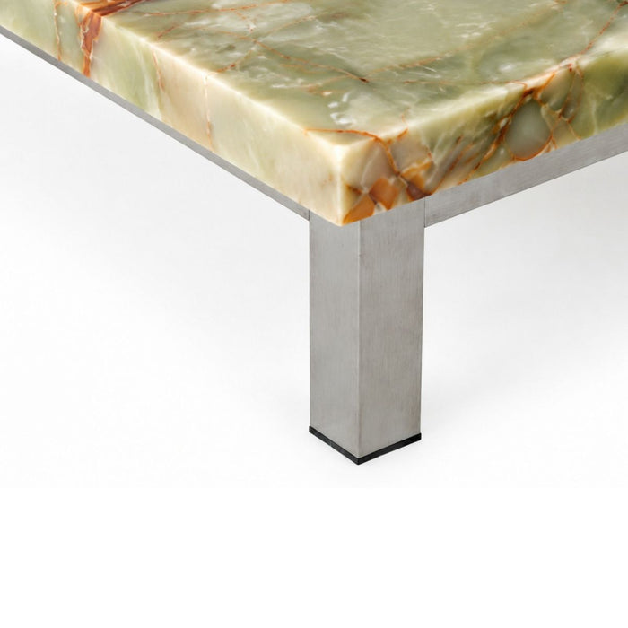 Couchtisch Marais B168 T71 H20 - Gebürstete Beine - Grüner Onyx - Gerade Kante
