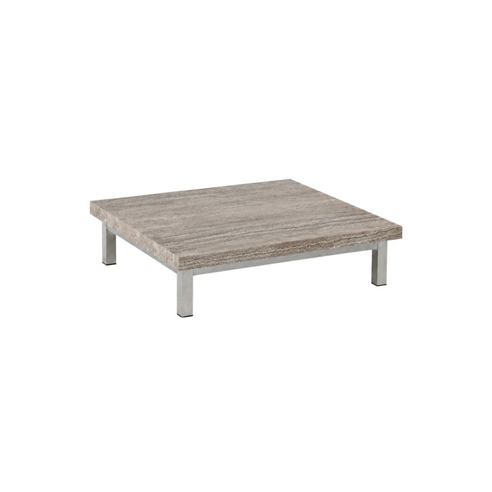 Marais Coffee Table - W80 D80 H20 - Brushed steel legs - Gray silver travertine tabletop - Straight edge - 5 cm tabletop