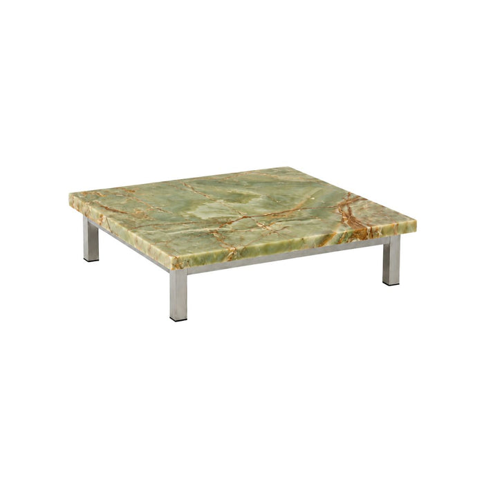 Couchtisch Marais - B80 T80 H20 - Beine aus gebürstetem Stahl - Tischplatte aus grünem Onyx - Gerade Kante - Tischplatte 5 cm