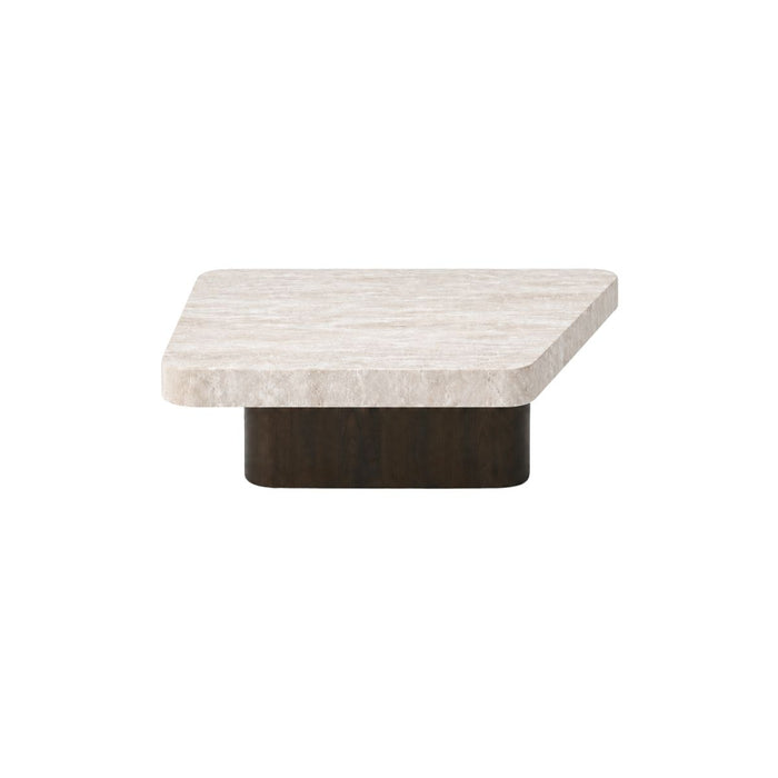 Mesa de centro Puro A80 P70 Al25 - Base Smoke - Tablero de travertino blanco - Borde recto doble